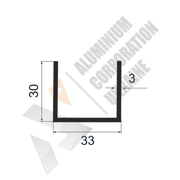  Алюминиевый швеллер П-образный профиль <br> 33х30х3/2 - БП фото